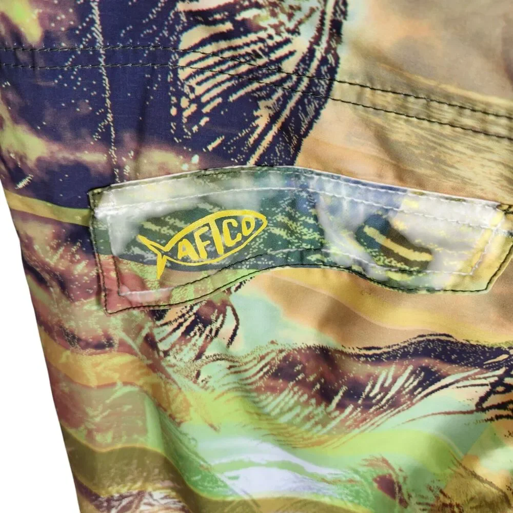 AFTCO Mens Size 36 Surf Swim Fishing Board Shorts Drawstring‎ Tropical Print 8